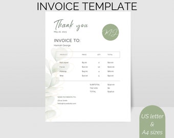 Invoice with logo. Invoice template for small business. Small business receipts. Instant invoice template download. Editable Canva Template