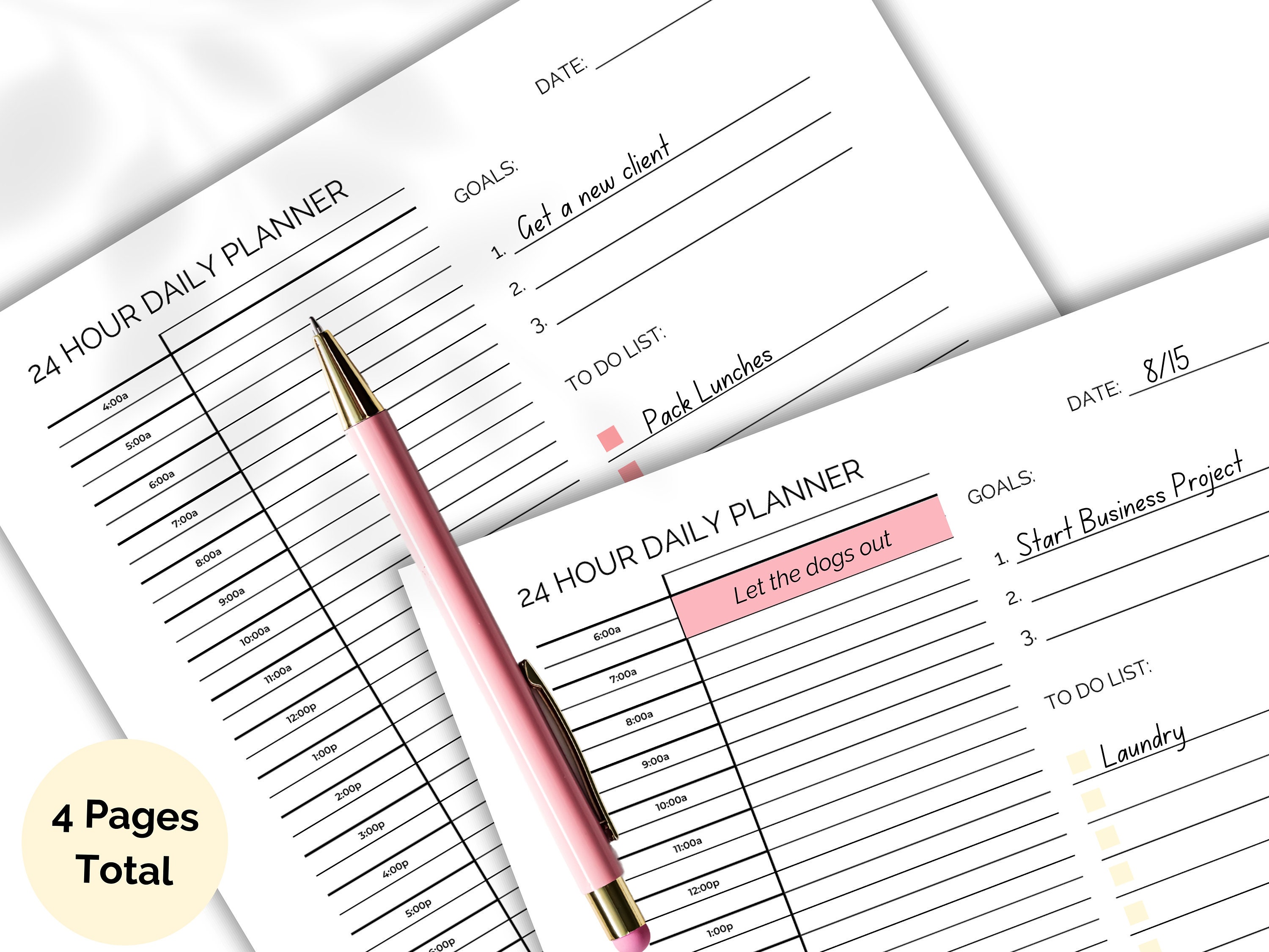 24 Hour Daily Planner Printable With to Do List. Half Hour Weekly ...
