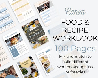 Editable Recipe Binder Canva Templates. Recipe Planner Template. Food Blogger Foodie Cookbook. Food and Recipes template. Nutrition workbook