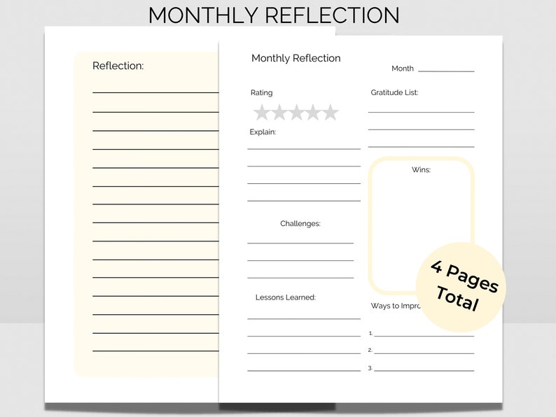 Monthly Reflection Printable Template. Use This PDF Worksheet Etsy