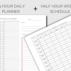 24 Hour Daily Planner Printable With to Do List. Half Hour Weekly ...