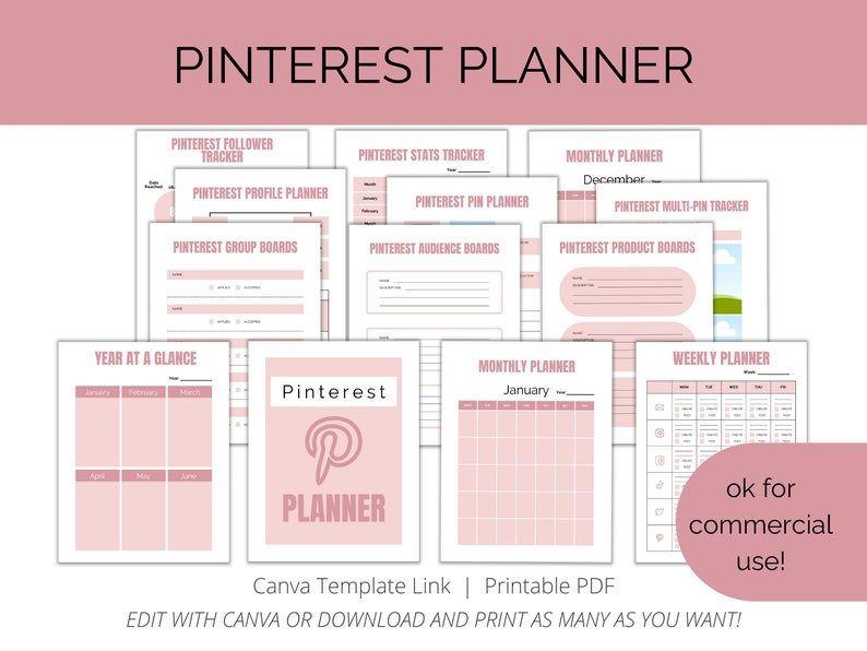 Pinterest planner. Keep up with your Pinterest group boards. Social media content planner includes a followers tracker. Commercial use. image 1