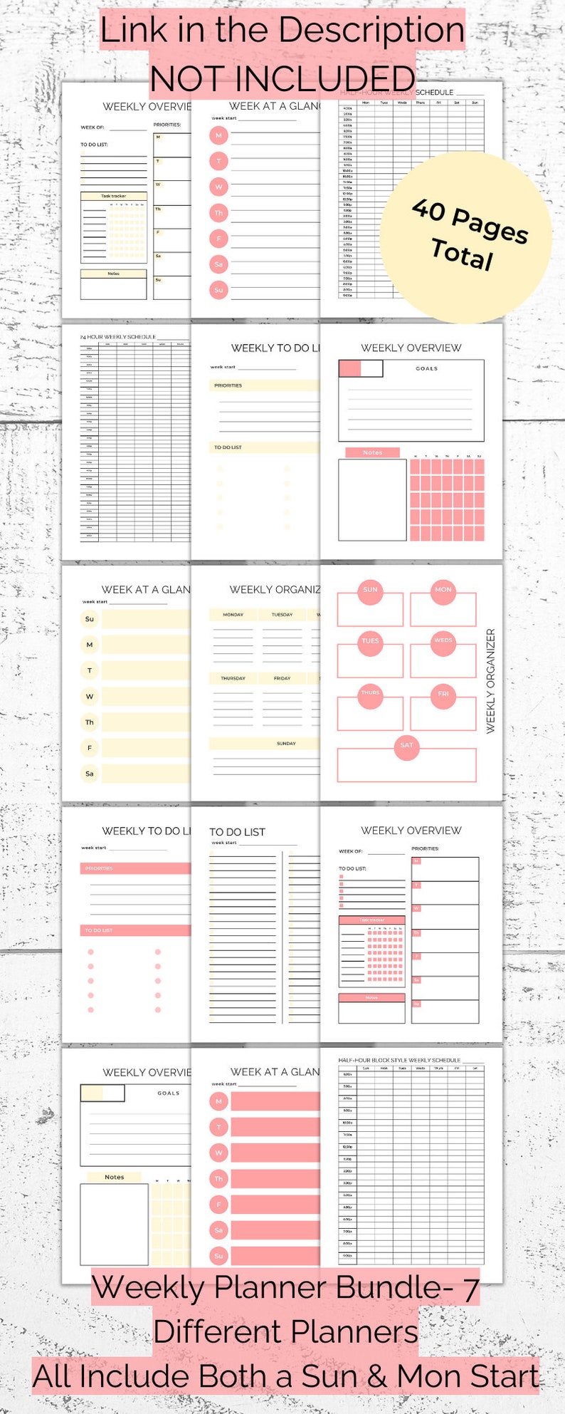 Weekly Planner Printable. Weekly Organizer Style. Undated. | Etsy