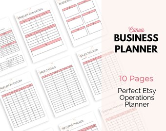 Small business planner printable. Operations plan. Inventory tracker. Product evaluation. Cost tracker. Profit tracker. Returns and refunds.