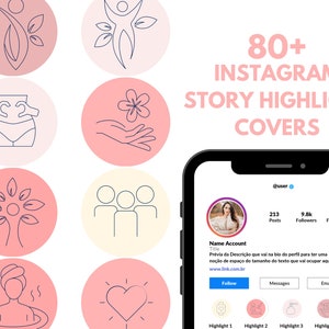 Ícones de destaque da história do Instagram. Capa de destaque editável do Instagram rosa. Capas de destaques do Instagram do Canva. Arte de linha mínima. Autocuidados.