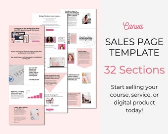 Canva Sales Page Template. Online Course Launch Template. Website Landing Page Template for Canva. Course Creator Templates. Editable
