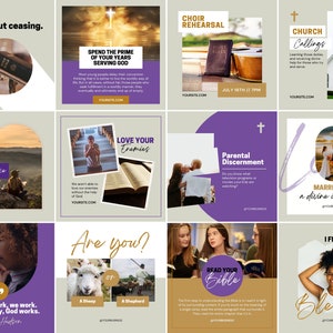 May include: A collage of nine images with a religious theme. The images feature quotes about faith, love, and marriage, as well as images of a church, a bible, and people praying. The images are in a variety of colors and styles, and they are all set against a light background.