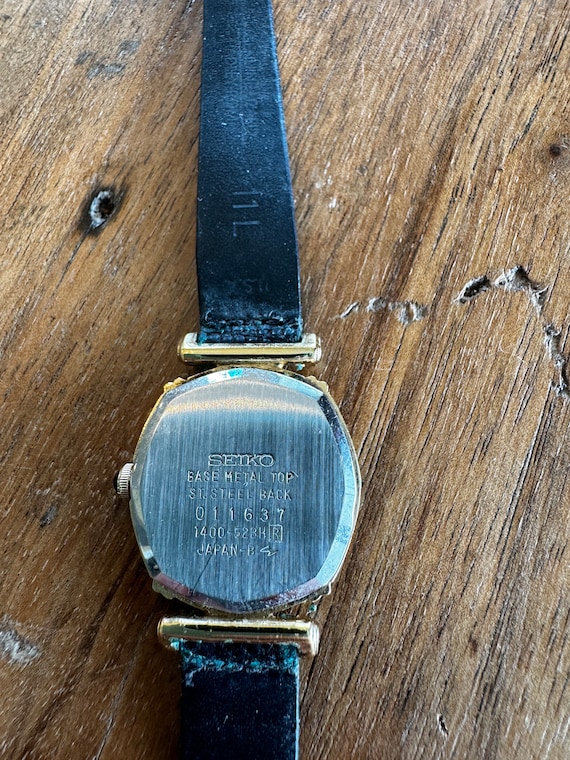 Vintage Seiko Women’s Navy Lizard Skin Watch, Gol… - image 6