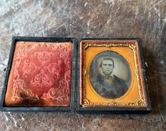 Antique Photo Book, Leather and Copper, Brass Hooks, 1800s