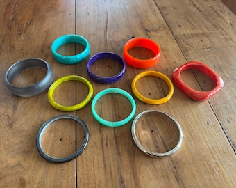 Vintage Mid Century Bangles, Plastic and Bakelite, Sold Individually, Mid 1900s