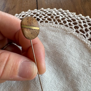 Vintage Wooden Bar Pin, Wood with Inlaid Gold, Gold Metal Bar Pin, Handmade, Jewelry, 1980s