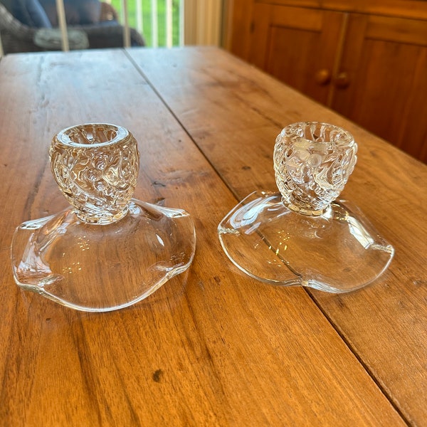 Antique Heisey Glass Columbia Candlestick Holders, Pair, One Light Per Holder