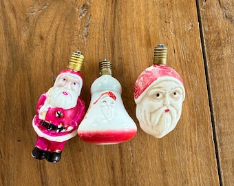 Antique Milk Glass Figural Bulbs, Christmas, Santa, Milk Glass, Hand Painted, Sold Individually or as Set, 3 Figural Bulbs, 1930s