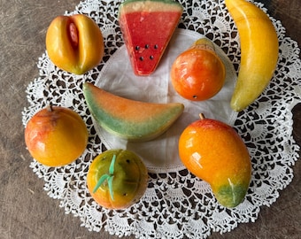Vintage Alabaster Stone Fruit, Peaches, Pineapple, Mango, Cantaloupe, Watermelon, Pear, Banana, Sold Individually, Handcarved, Decor, 1950s