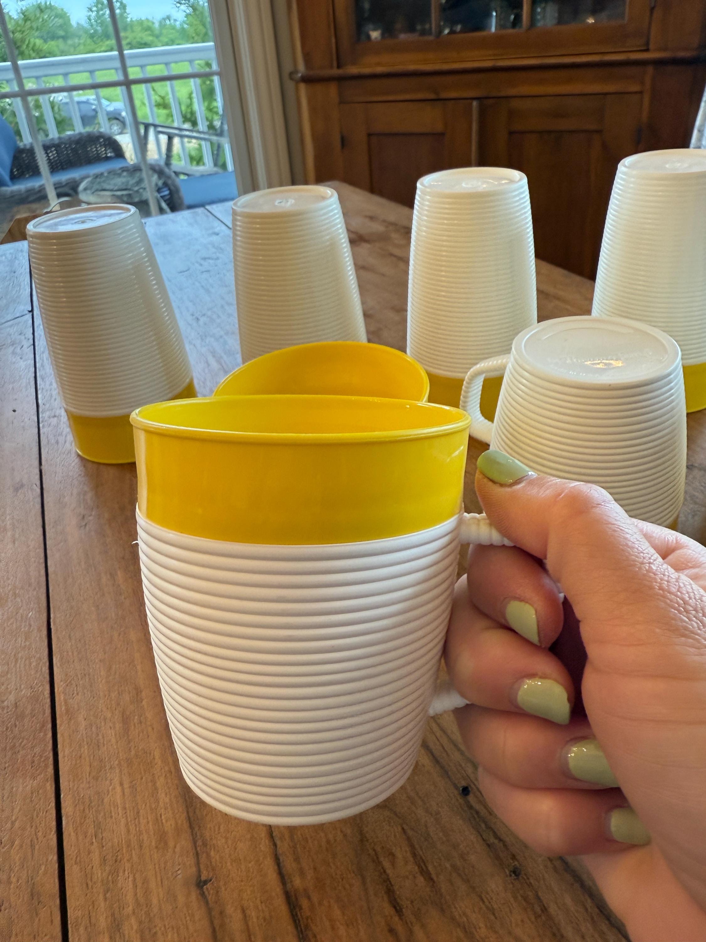 Vintage Raffiaware Thermo-temp Glasses and Mugs, White and Yellow