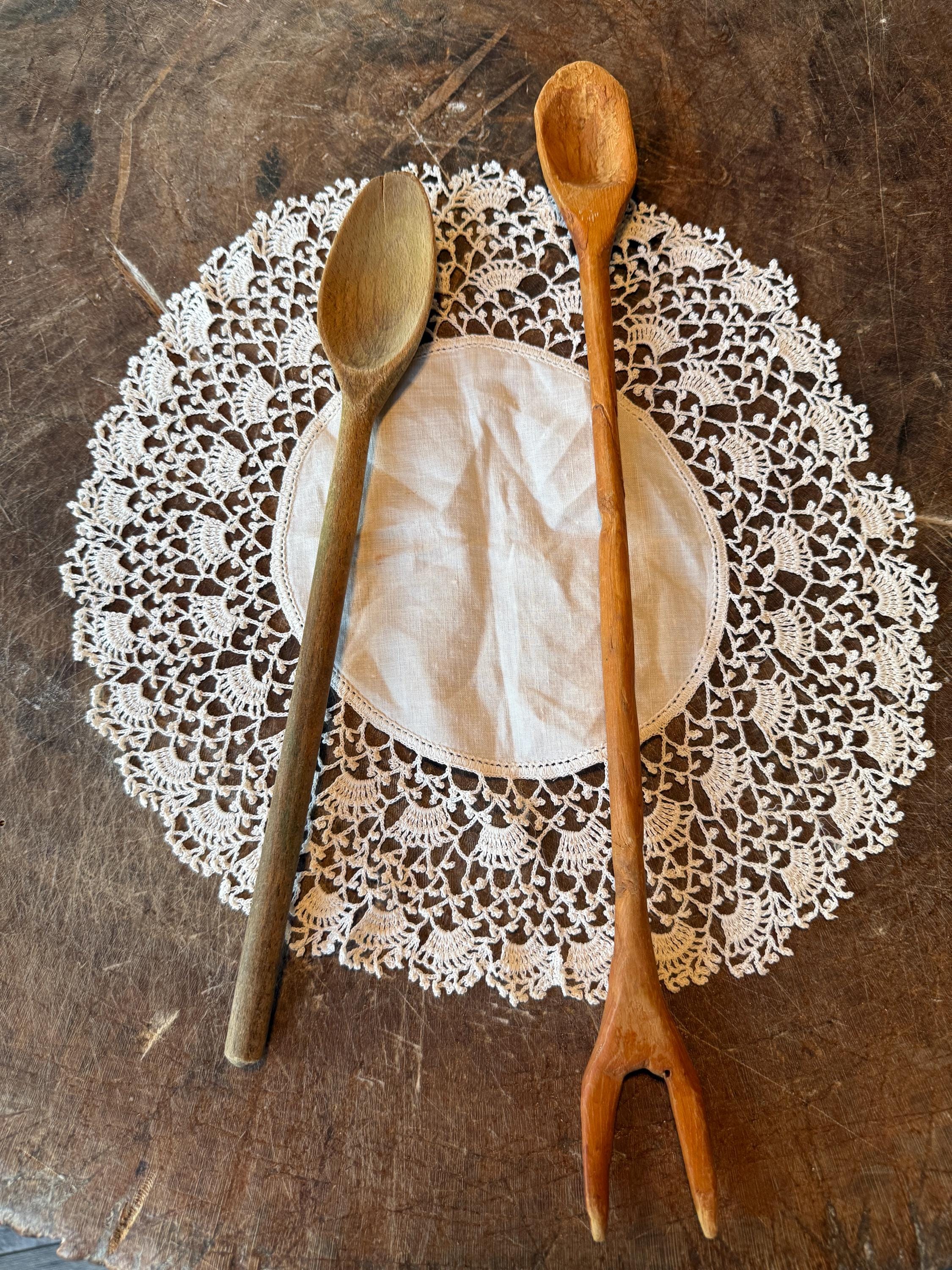 Antique Wooden Utensils, Handcarved Primitive Wooden Spoon/Fork Combo, Wooden Spoon, Early, Kitchen, Sold Individually, 1930s