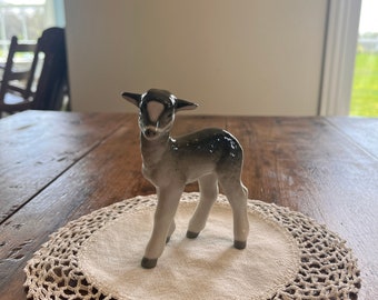 Vintage Lamb Porcelain Figurine, Lomonosov, Standing Position, Russia, 1970s