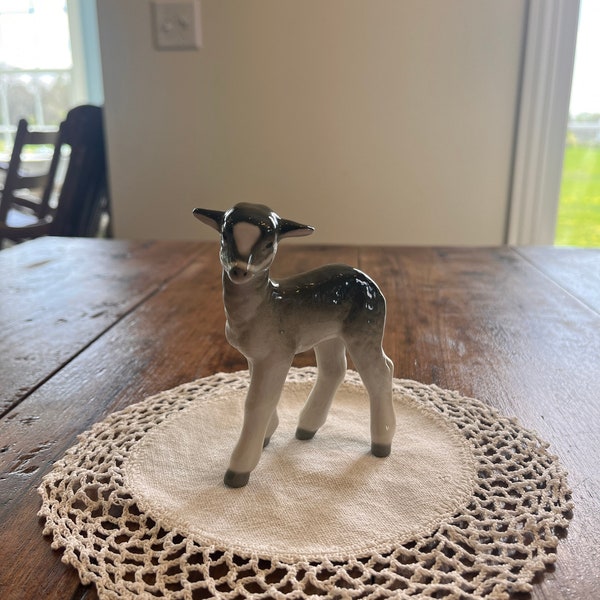 Vintage Lamb Porcelain Figurine, Lomonosov, Standing Position, Russia, 1970s