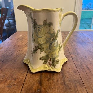 Vintage Hand Painted Ceramic Pitcher, Floral, Handmade, Made in USA, Erwin, TN, 1940s