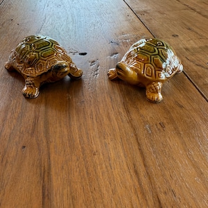Vintage Turtle Salt and Pepper Shakers, Turtle, Tortoise, Porcelain, Salt & Pepper Shaker Set, Handpainted, 1960s, Made in Japan