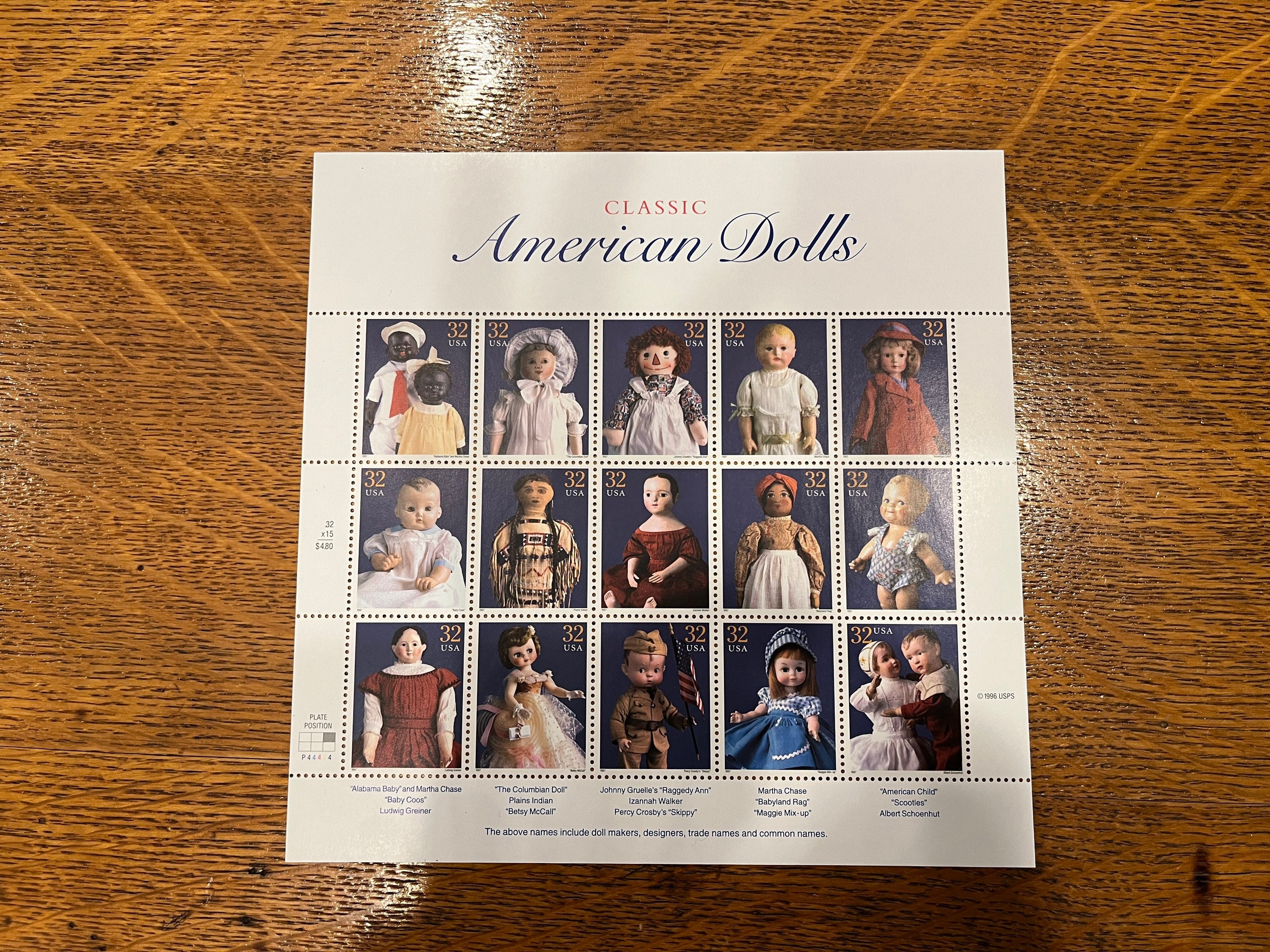 Vintage Stamps, USPS Classic American Dolls, Sheet of 15 Stamps, USA