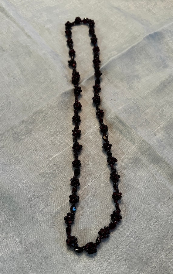 Vintage Glass Beaded Necklace, Dark Red, Cluster P