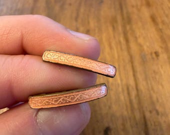 Vintage Peach Guilloche Brass Small Pins, Wave Design, Sold as Pair or Individually, Jewelry, 1930s