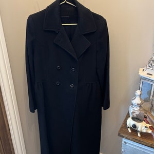 Vintage Women’s Fleurette Wool Coat, Black, Forstmann Merino Wool, Full Length, Size L, Made in USA, ILGWU
