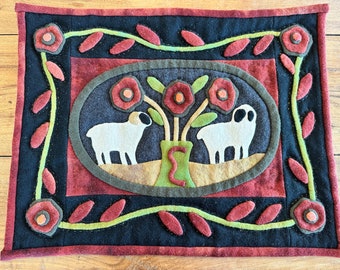 Vintage Hand Sewn Sheep Wall Hanging, Wool, Hand-made, 1980s