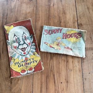 Vintage Saalfield Muslin Books, Children’s Books, Set of 2, Saalfield Publishing Co, Humpty Dumpty, Sunny Hours, Made in USA, 1910