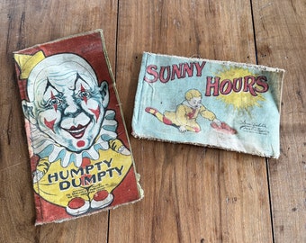 Vintage Saalfield Muslin Books, Children’s Books, Set of 2, Saalfield Publishing Co, Humpty Dumpty, Sunny Hours, Made in USA, 1910