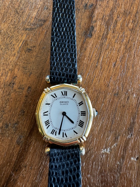 Vintage Seiko Women’s Navy Lizard Skin Watch, Gold