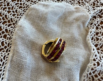 Vintage Ruby and Gold Earrings, Heavy 10 Karat Gold, Ruby, Red Gem, 1970s