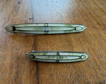 Vintage Champlevé Sterling Silver Pins, Elingated Oval, Off White, Floral Deisgn, Sold as Pair or Individually, Jewelry, 1900s