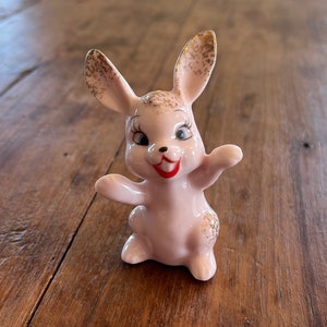 Antique Porcelain Rabbit Figurine, Cartoon, Pink, Japan