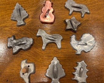 Vintage Cookie Cutters, Aluminum, Cookies, Wood Handle, Baking, Christmas Cookies, 1950s
