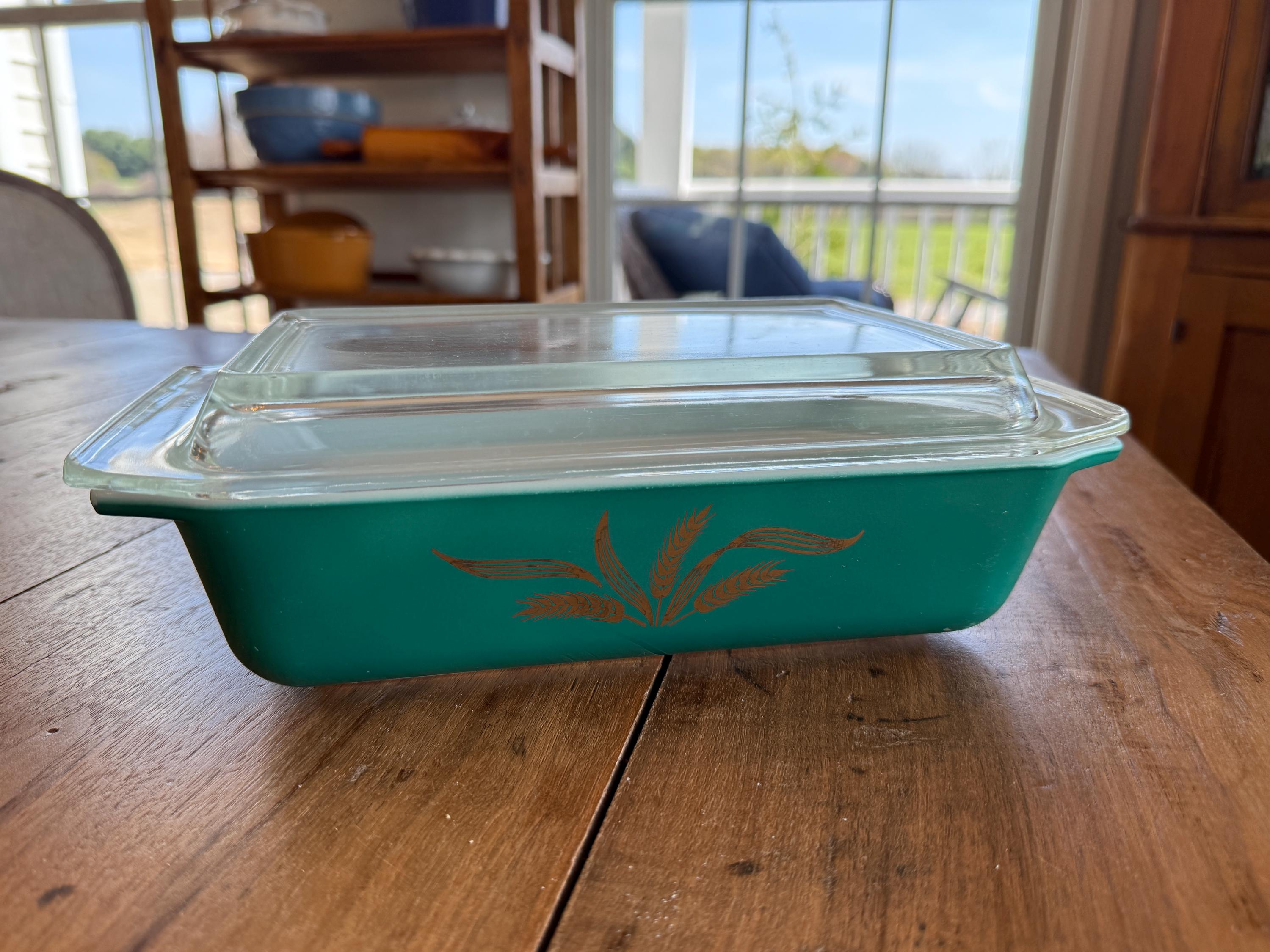 Vintage Pyrex Teal W/ Gold Wheat Casserole, Pyrex Promotional
