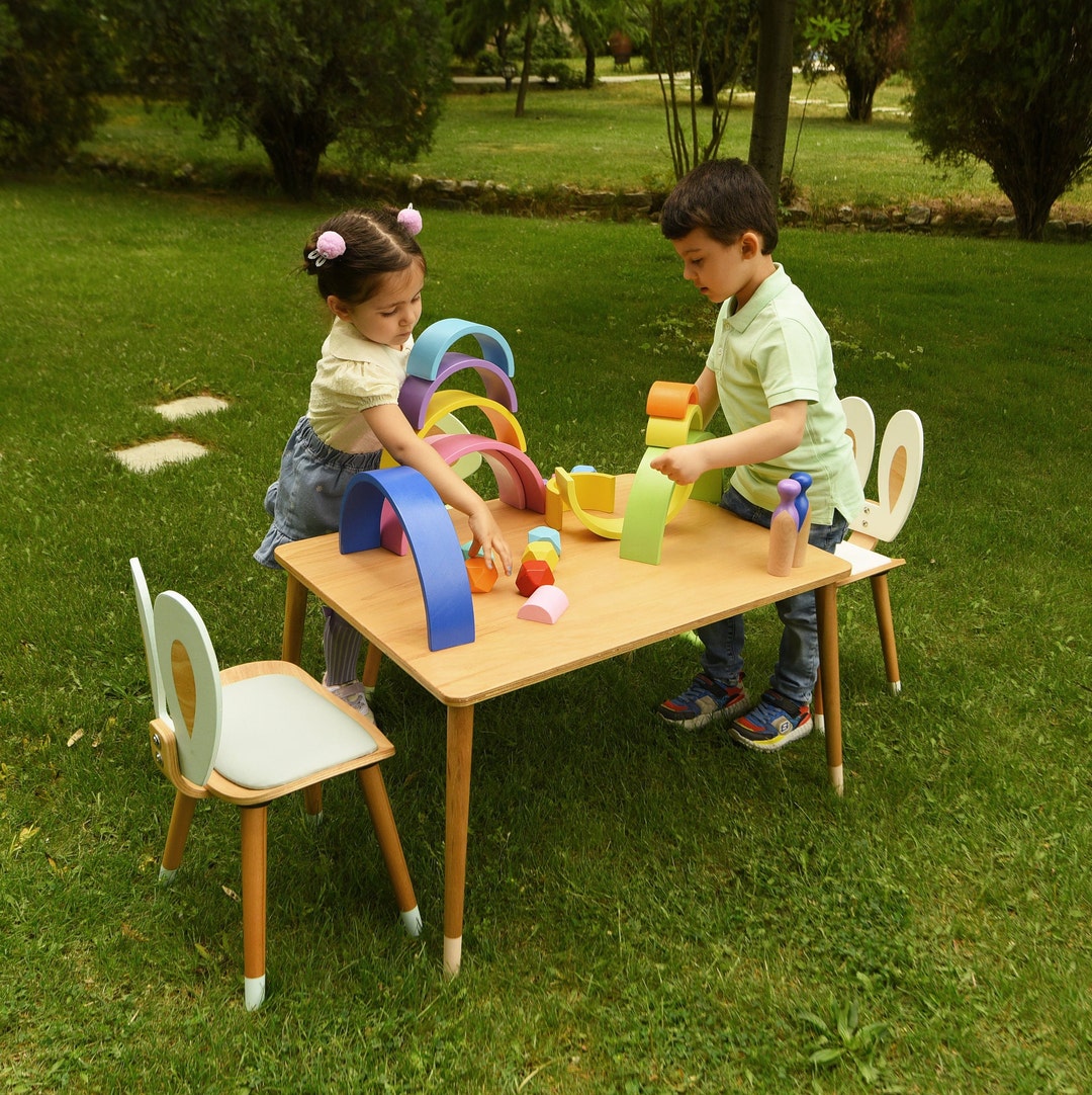 Kids Activity Table Set for Kidsmontessori Furniturechair Etsy
