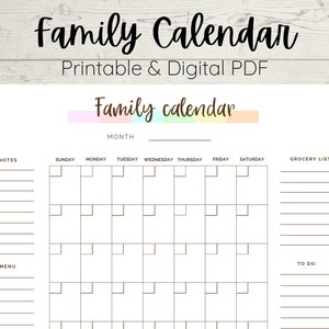 Family Calendar Monthly and Weekly Family Planner Printable Family