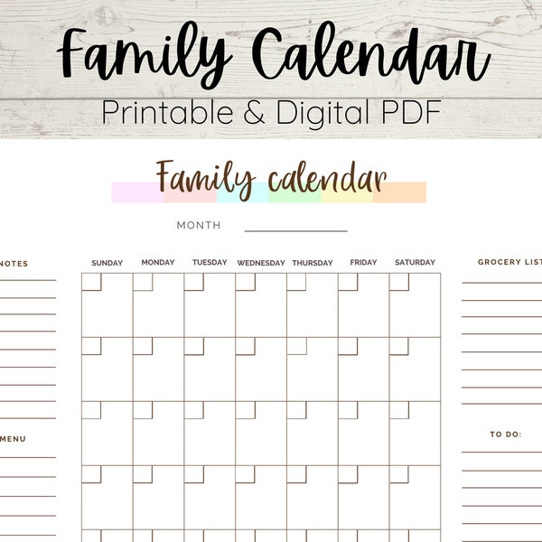 Family Calendar, Monthly and weekly family planner, Printable family calendar planner, fillable PDF, Instant download, Family activities