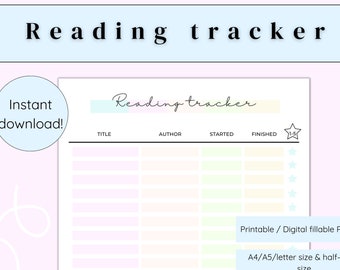 Printable Reading Tracker, Book Log (Digital PDF)