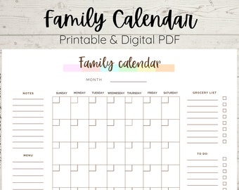 Calendario familiar imprimible, planificador semanal y mensual (PDF rellenable)