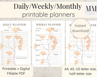 Printable Daily Weekly Monthly Planner Set, Undated (PDF)