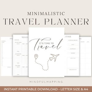 Modelo para impressão de planejador de viagens, planejador de férias simples, itinerário de viagem, A4/A5 minimalista/Carta/Meio tamanho, PDF para download instantâneo