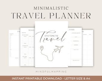 Agenda di viaggio minimalista stampabile, modello di itinerario per le vacanze (PDF)