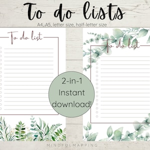 Botanical, To do list printable, Checklist, To-do Daily productivity, Responsability chart, Task list, Daily to do list, Instant downloadPDF