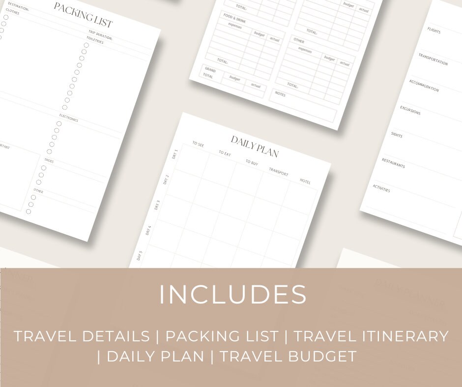Travel Planner Printable Template, Simple Vacation Planner, Travel ...