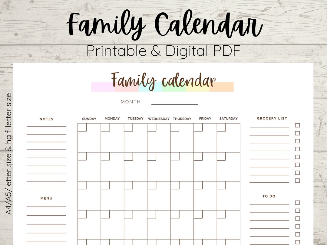 Family Calendar Monthly And Weekly Family Planner Printable Family 