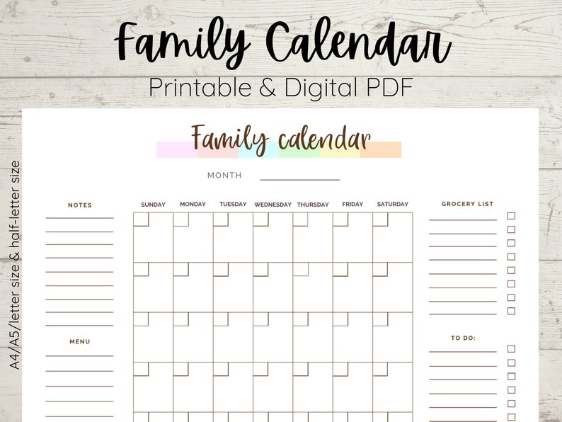 Family Calendar, Monthly and Weekly Family Planner, Printable Family ...