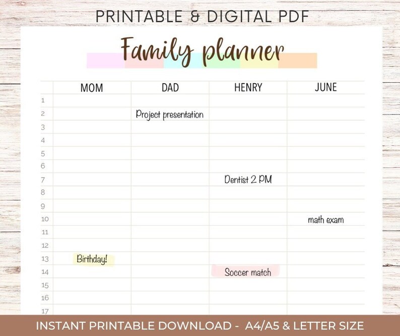 Family Calendar Planner Printable/digital Family Organizer Monthly ...